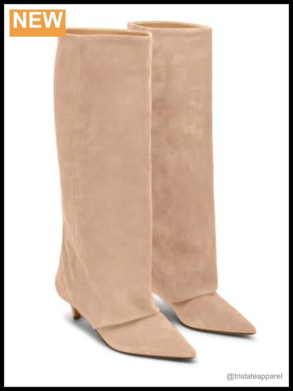 Wide Calf Knee High Boots Pointed Toe Kitten Heel Faux Suede